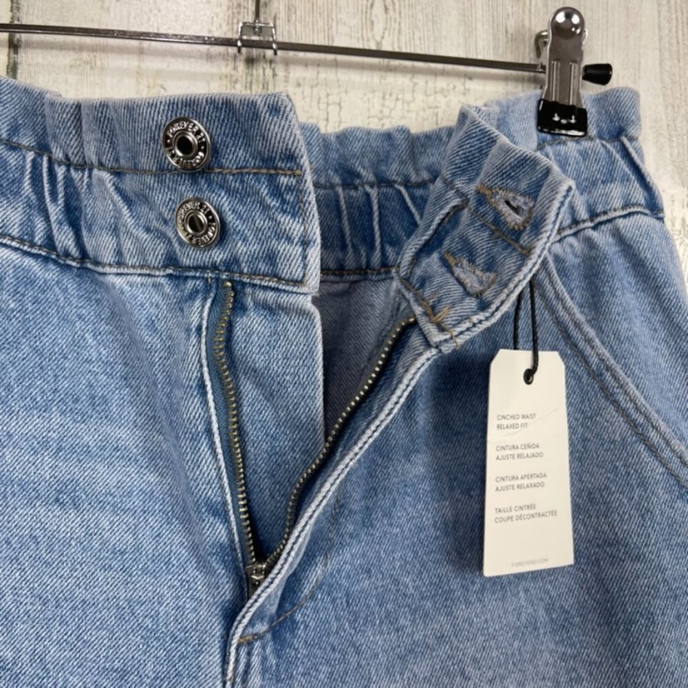 Forever 21 paper bag denim jeans‎ cinched waist relaxed fit NWT high rise blue S - Picture 5 of 10